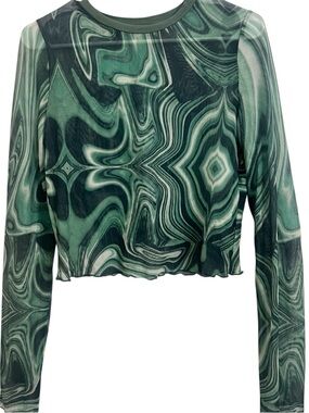 Sheer top green marbled long sleeve rave dopamine artsy punk grunge layer y2k